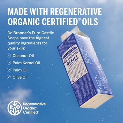 Dr. Bronner's Pure-Castile Liquid Soap Refill - Made with Regenerative Organic Certified Oils, 82% Less Plastic - 18-in-1 Uses for Face, Body Wash, Hand Soap Refill & More - Peppermint, 32oz