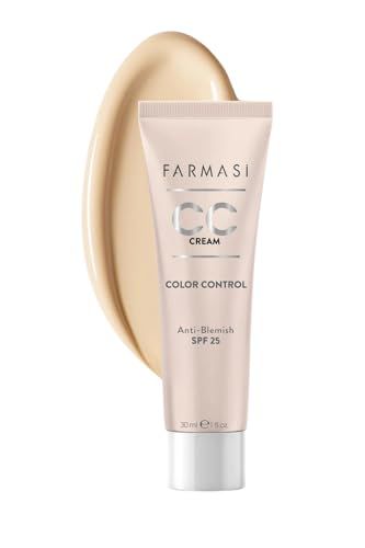 FARMASi CC Color Control Cream, Natural and Flawless Finish, Enriched Formula with Multimineral &amp; Spf 25+, All-Day Hold, All Skin Types, 1 fl. oz, 01 Light