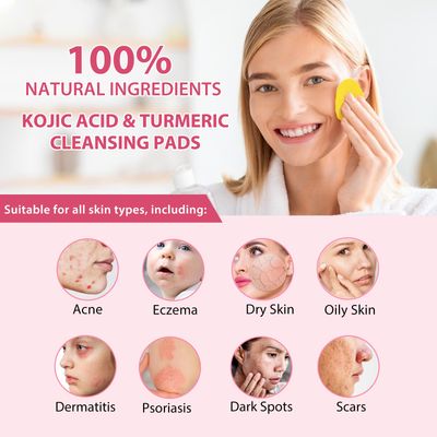 Acorn + Oak 80 PCS Kojic Acid and Turmeric Cleansing Pads,Turmeric Cleansing Pads for Face Remove Excess Keratin,Balance Skin Oil And Water