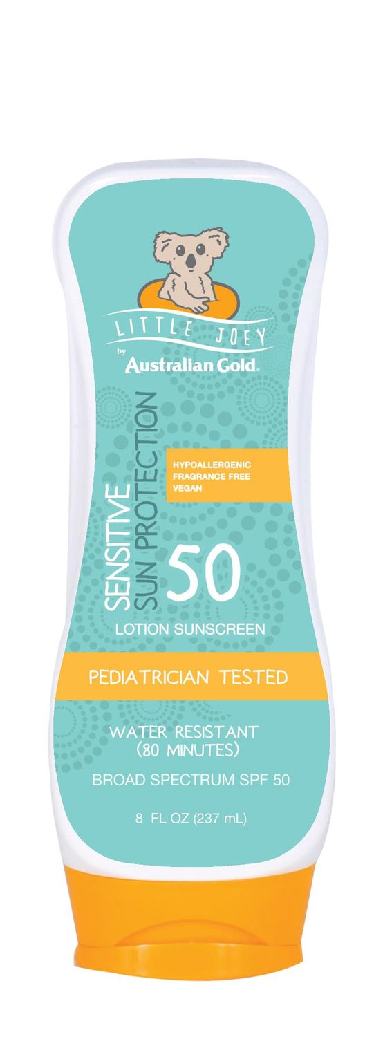 Australian Gold Little Joey Sunscreen Lotion SPF 50, 8 Ounce | Hypoallergenic &amp; Fragrance Free | Broad Spectrum | Water Resistant | Vegan | Pediatrician Tested