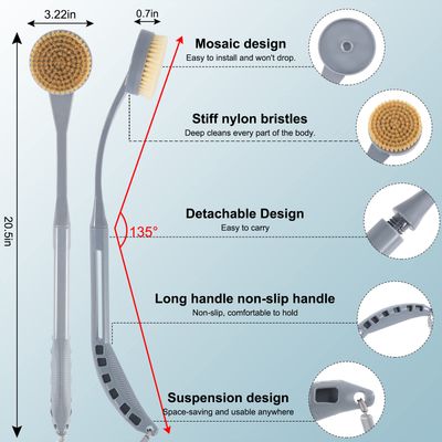 Back Brush Long Handle for Shower, 20.5 Back Bath Brush for Shower, Back Scrubber, Exfoliation and Improved Skin Health for Elderly with Limited Arm Movement, Disabled
