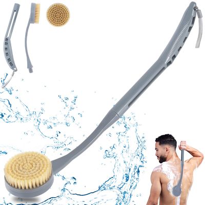 Back Brush Long Handle for Shower, 20.5 Back Bath Brush for Shower, Back Scrubber, Exfoliation and Improved Skin Health for Elderly with Limited Arm Movement, Disabled