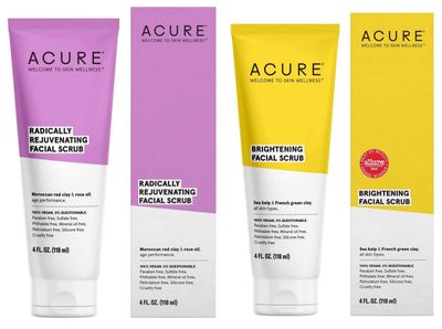 ACURE Acure Pore Clarifying &amp; Brightening Facial Scrub and Exfoliator Bundle with Moroccan Red Clay, Argan Extract, Argan Stem Cell and Chlorella, 4 Oz. Each