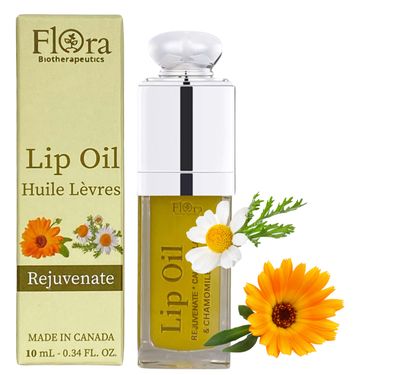 Flora Calendula &amp; Chamomile Lip Oil | Organic, Plant-Based | Rejuvenate | 10 ml | Made in Canada