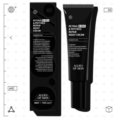 Allies of Skin Retinal 0.05% Peptides Repair Night Cream with 0.05% Encapsulated Retinaldehyde, Peptides, 2% Ornithine, EGCG Complex, 11 Brighteners, Antioxidants, and 7.1% Ceramide & Omegas Complex