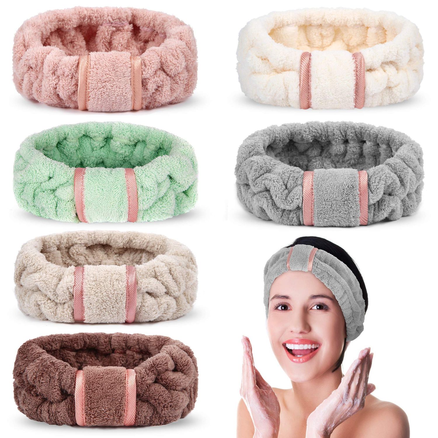 DOOBO 6pcs Microfiber Hairband, Fluffy Face Wash Headbands for Women, Spa Headbands for Skin Care, Yoga, Running, Exercise, Absorbent &amp; Comfortable