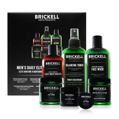 Brickell Men&#39;s Daily Elite Face Care Routine II, Toner, Charcoal Facial Wash, Face Scrub, Anti-Aging Night Cream, Eye Cream, Charcoal Mask and Moisturizer, Natural and Organic, Scented