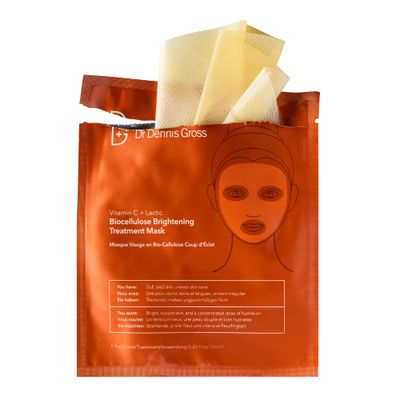 Dr Dennis Gross Vitamin C Lactic Biocellulose Brightening Treatment Mask, Revive Dry, Visibly Damaged Skin, 4 Pack