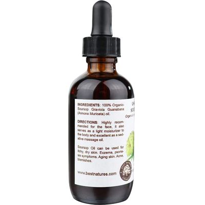 Best Nature's Cosmetics Virgin Soursop Graviola Guanabana Oil (Organic, Undiluted, Unrefined) 2oz / 60 ml - Natural Moisturizer for Dry and Damaged Skin.