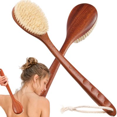 Focused on The Bathing Experience with Dry Brushing Body Brush, Long Wooden Handle with Back Scrubber,Shower Brush for exfoliator Skin and Remove Dead Skin Cells,for Advanced Users Dry Body Brush