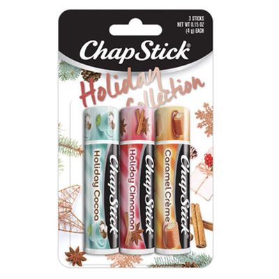 Chapstick Holiday Collection 2017, Pack of 3, Holiday Cinnamon, Caramel Creme &amp; Holiday Cocoa, 0.15 Oz Ea