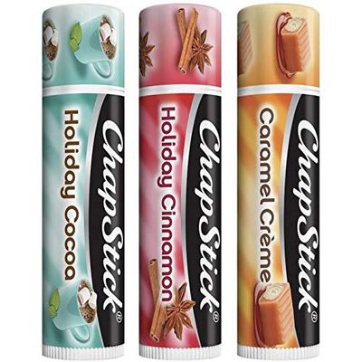 Chapstick Holiday Collection 2017, Pack of 3, Holiday Cinnamon, Caramel Creme &amp; Holiday Cocoa, 0.15 Oz Ea