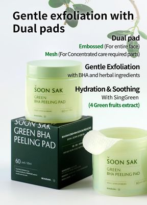 BEAUDIANI Green BHA soon sak peeling pad, 60pads, facial peel, Korean toner pads, exfoliating pads, pore tightening, soothing &amp; hydrating, skincare pads, chemical peel pads, fruits extract