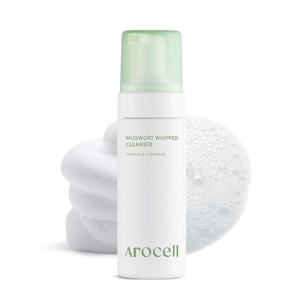 AROCELL Mugwort Whipped Micro Bubble Foaming Cleanser with Hyaluronic Acid Gentle Mild Cleansing Face Wash Makeup Remover Hydrating Fragrance Free Korean Skincare