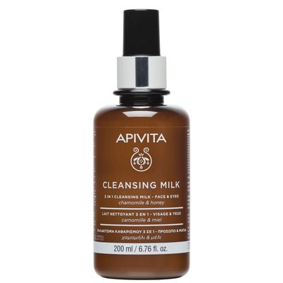 Apivita 3 in 1 Cleansing Milk Face &amp; Eyes 200ml - Facial Cleanser &amp; Makeup Remover - Natural Face Cleanser with Honey and Chamomile - Gently Cleanses, Removes Make-up and Impurities, Hydrates