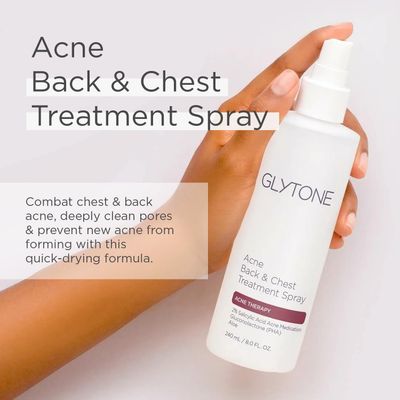 Glytone Acne Treatment Spray for Back &amp; Chest - 2% Salicylic Acid - For Body Acne - Quick Dry, Upside Down Pump - Fragrance-Free - 8 fl. Oz.