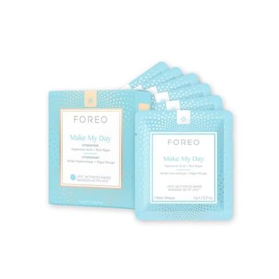 FOREO Make My Day UFO Activated Facial Mask for Dry Dehydrated Skin, 7 pack, Moisturizing &amp; Anti-pollution, Hyaluronic Acid &amp; Red Algae, Clean Formula, Cruelty-free, Compatible with all UFO devices
