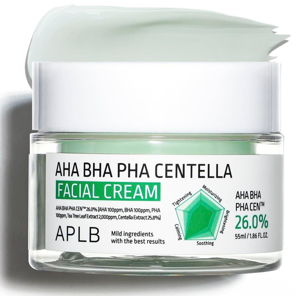 APLB AHA BHA PHA Centella Facial Cream | AHA BHA PHA CEN 26.0% 1.86 FL.OZ/Korean Skincare, Exfoliant, Deep hydration, Revitalize for gentle and improve skin texture