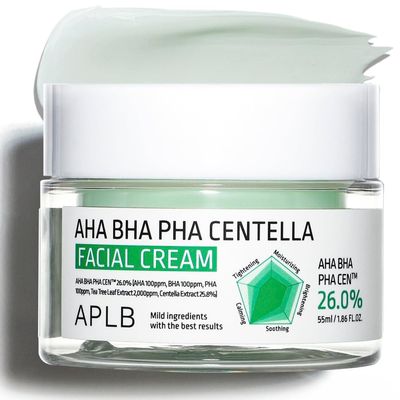 APLB AHA BHA PHA Centella Facial Cream | AHA BHA PHA CEN 26.0% 1.86 FL.OZ/Korean Skincare, Exfoliant, Deep hydration, Revitalize for gentle and improve skin texture