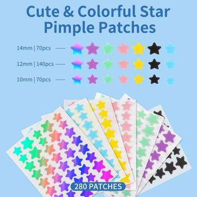 Daolyo Pimple Patches for Face, 3 Size 280 Counts Hydrocolloid Acne Patches, Cute Star Pimple Stickers with Salicylic Acid, Tea Tree Oil &amp; Calendula Oil, for Covering Zits and Blemishes