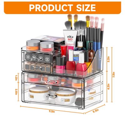 2 Pack Clear Cosmetic Organizer Countertop,Stackable 8 Drawer Acrylic Makeup Organizer and Skincare Organizer,Large Cosmetic Storage Organizer for Skin Care,Beauty Product,Perfume Organizer for Vanity