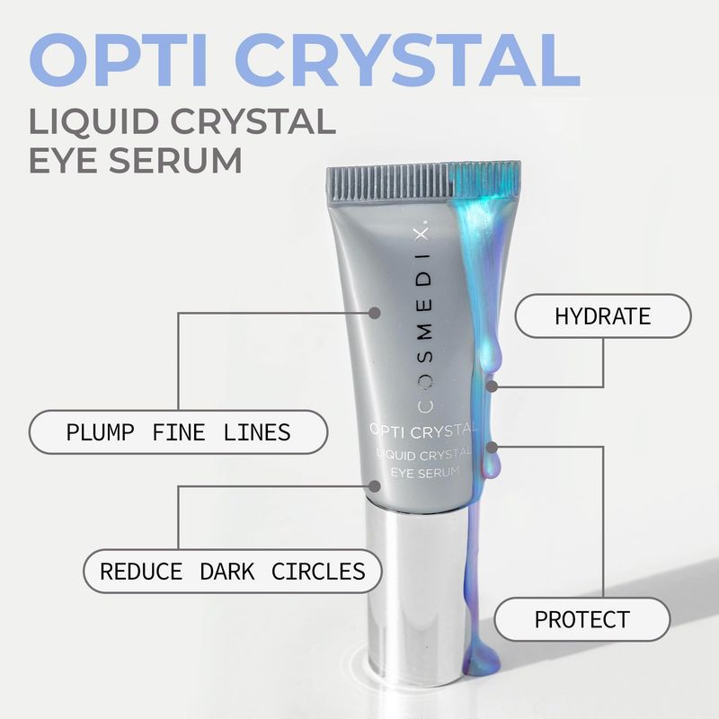COSMEDIX Under Eye Serum for Dark Circles &amp; Puffiness, Opti Crystal - Lifting &amp; Firming Liquid Serum for Fine Lines &amp; Wrinkles - Brightening, Moisturizing, &amp; Hydrating Anti Aging Eye Puffy Bags Serum