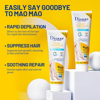 DISAAR BEAUTY Hair Removal Cream Legs Body 5 min Fast-Action Armpits Breasts Arms Bikini Area Vegan All Type Of Skin 100g / 3.38fl.oz (Aloe Vera Vitamin E - Sensitive Skin)