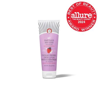 First Aid Beauty - KP Bump Eraser Body Scrub with 10% AHA, Keratosis Pilaris Exfoliater with Glycolic and Lactic acids, Helps Reduce Chicken Skin Bumps, Safe for Sensitive Skin, Strawberry Scent, 8 oz