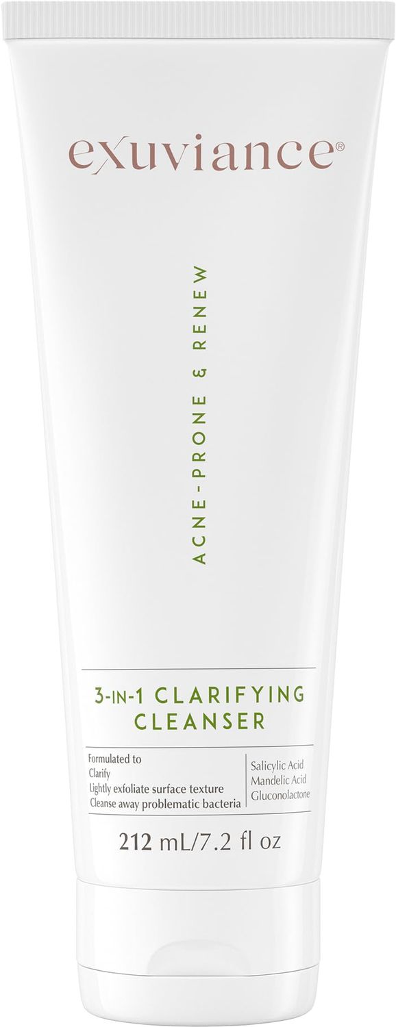 EXUVIANCE 3-in-1 Clarifying Anti-Aging Cleanser for Acne-Prone Skin with Salicylic Acid, Soap-Free Makeup Remover and Oil Control Face Wash, Exfoliates, Soothes &amp; Improves Skin Texture, 7.2 fl. oz