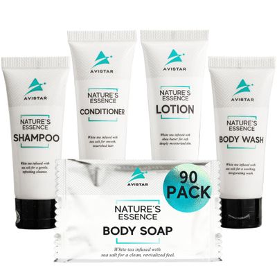 90 Piece Hotel Soap &amp; Bulk Toiletries - Airbnb Essentials for Hosts &amp; Guests - Hotel Shampoo &amp; Conditioner Supplies for Guests, Hotel Toiletries Bulk Set, Mini Bulk Travel Size Toiletries, Air BnB