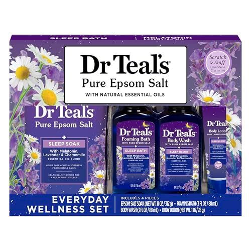 Dr Teal&#39;s Holiday Gift Set - Sleep Blend - 4 Piece Bath Sampler, Perfect for Stocking Stuffers