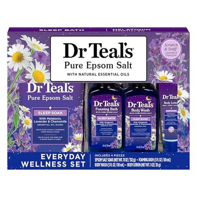 Dr Teal&#39;s Holiday Gift Set - Sleep Blend - 4 Piece Bath Sampler, Perfect for Stocking Stuffers
