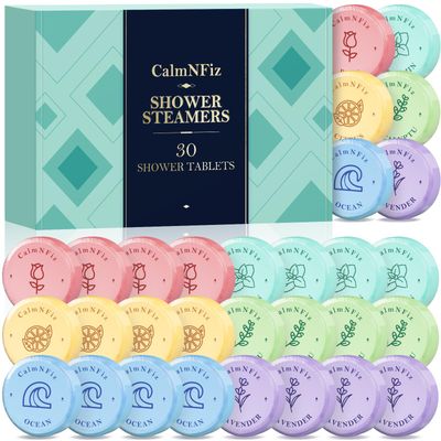 CalmNFiz 30 Pack Shower Steamers for Women Present Set, Shower Bath Bombs with 6 Scents, Self-Care Items for Wife As Christmas and Mothers Day Present Idea, Birthday Present Stocking Suffers