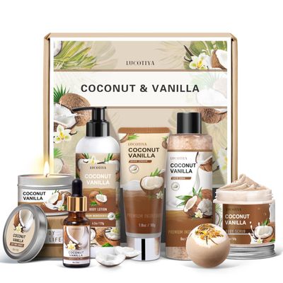 Gifts for Women, Birthday Gifts for Women, Bath and Body Gifts Set, Spa Gifts for Women Vanilla Coconut, Self Care Relaxing Bath Sets for Thank you Women, Mom, Grandma, Girlfriend, Sister, Friends