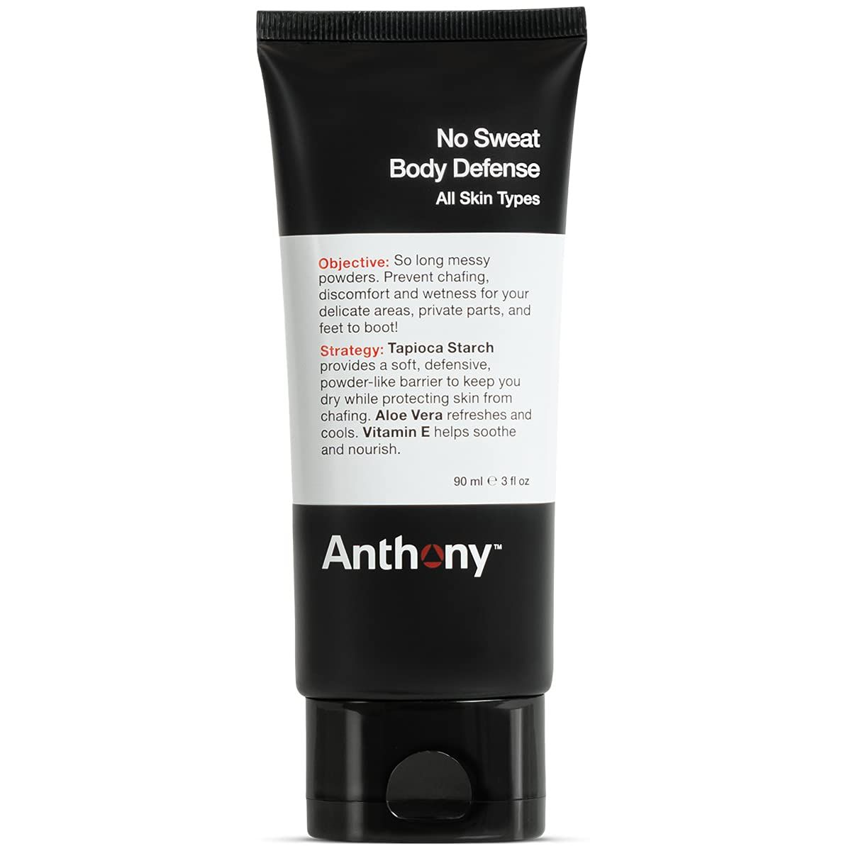 Anthony No Sweat Body Defense Deodorant for Men - Anti-Chafing, Anti-Itch Cream-to-Powder Lotion for Sweat and Body Odor Control - 3 Fl Oz