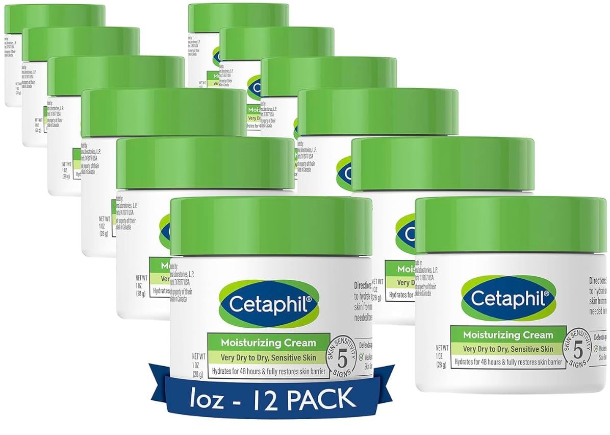 Cetaphil Face &amp; Body Moisturizer, Hydrating Moisturizing Cream for Dry to Very Dry, Sensitive Skin, NEW 1 oz 12 Pack, Fragrance Free, Non-Comedogenic, Non-Greasy