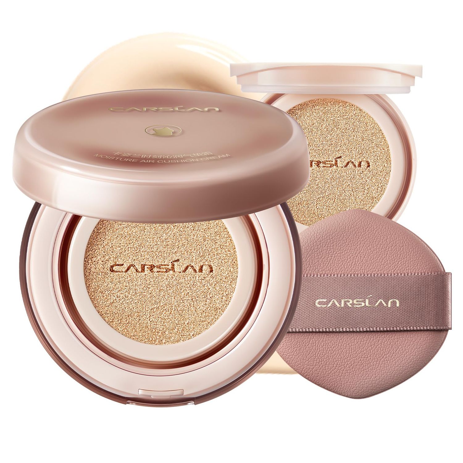 CARSLAN Moisture Air Cushion Cream Face Foundation Makeup, Lightweight, Full Dewy Coverage, Builable Glow, Finish Foundation with Hyaluronic acid, P02 Fair For Dry Skin (Refill Included)