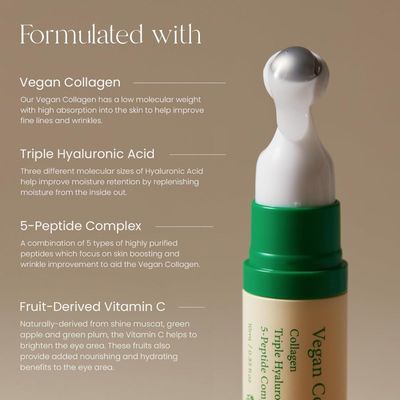 AXIS-Y Vegan Collagen Eye Serum with Triple Hyaluronic Acid &amp; 5-Peptide Complex | Wrinkle Care, Fine Line Reduction, Brightening | Vegan &amp; Cruelty-Free Korean Skin Care | 10ml / 0.33 fl. oz.