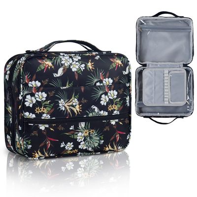 Gloppie Travel Toiletry Bag for Women Makeup Bag Big Cosmetic Bag Make Up Case Organizer for Beauty &amp; Skincare Care Accessories White Flower