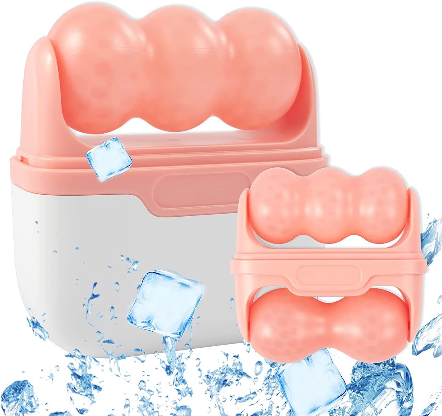 DSWINCE 2-in-1 Ice Roller for Face Skin Care Tool Personal Skin Cooling Ice Roller Therapy Tools, Cold Facial Ice Roller Massager for Eye Puffiness, Migraine, TMJ Pain Relief &amp; Minor Injury (Pink)