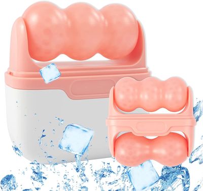 DSWINCE 2-in-1 Ice Roller for Face Skin Care Tool Personal Skin Cooling Ice Roller Therapy Tools, Cold Facial Ice Roller Massager for Eye Puffiness, Migraine, TMJ Pain Relief &amp; Minor Injury (Pink)