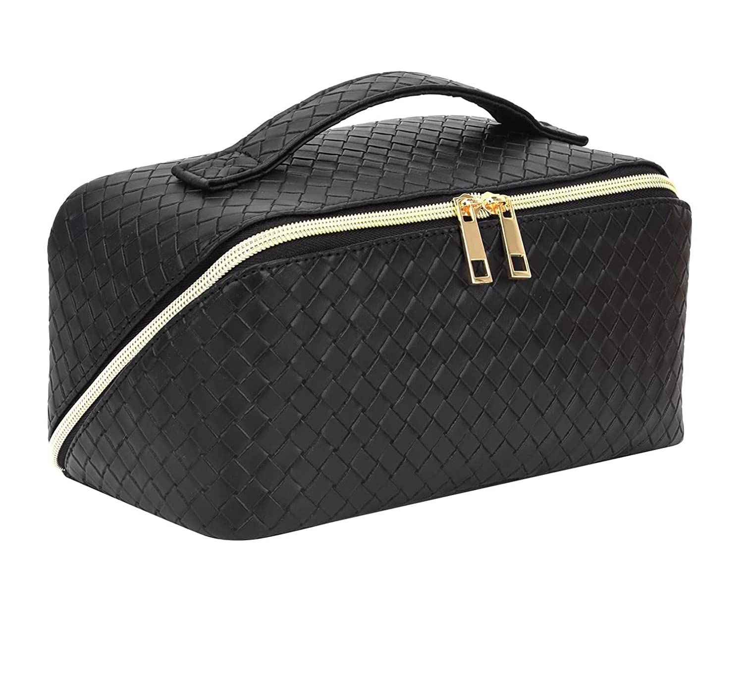 Airfish Large Capacity Travel Cosmetic Bag, Waterproof PU Leather Makeup Bag, Multifunctional Toiletry Bag, Portable Organizer Bag with Dividers and Handle for Cosmetic Skincare Toiletries