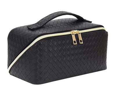 Airfish Large Capacity Travel Cosmetic Bag, Waterproof PU Leather Makeup Bag, Multifunctional Toiletry Bag, Portable Organizer Bag with Dividers and Handle for Cosmetic Skincare Toiletries