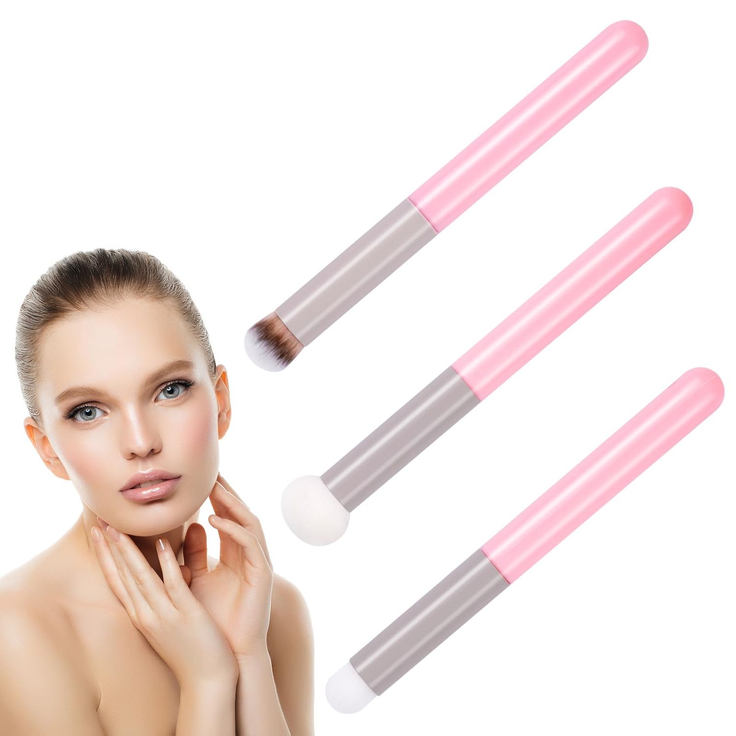 Foundation Concealer Brushes, Mushroom Sponge Stick 3 Pcs, Mini Makeup Lip Brush Set, Soft Concealer Sponge Applicator for Face Angled Lip Beauty Foundation, Women Girls Gifts