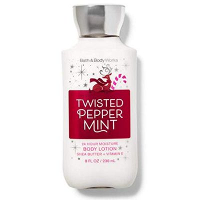 Bath &amp; Body Works Twisted Peppermint 24 Hour Body Lotion 8 Ounce Reindeer with Candy Cane Label 2020