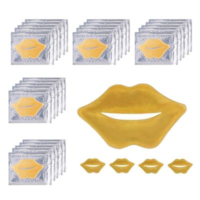 24K Golden Crystal Lip Masks 30 Pieces Hydrating Lip Plumper Mask Collagen Nourishing Lip Care Gel Pads Remove Dead Skin Anti Chapped &amp; Anti-Aging Lip Patches