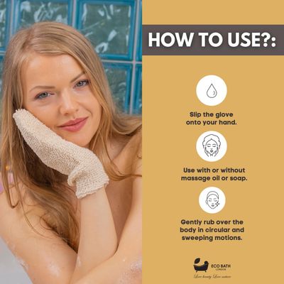 Eco Bath London Flax Massage Gloves - Natural Exfoliating Mitts for Smooth, Radiant Skin - Sustainable and Eco-Friendly Bath Accessory