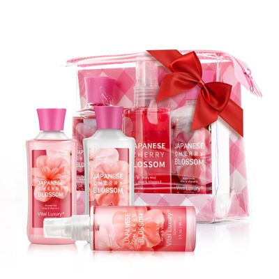 Bath and Body Gift Set for Women and Girls, Japanese Cherry Blossom Spa Set With Natural Extracts, 3PCS Set - Shower Gel, Body Lotion, Body Mist, Personal Self Care Kit, Body Care Travel Set