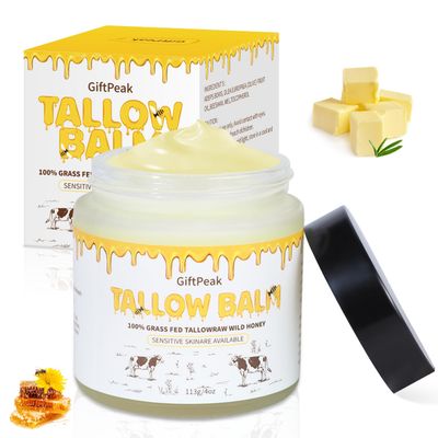 GiftPeak Beef Tallow for Skin - Premium Tallow Honey Skin Balm,Tallow Face Moisturizer, Grass-Fed Beef Tallow &amp; Raw Wild Honey Blend, Whipped Beef Tallow Lotion Face Cream (4 Ounce)