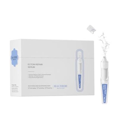 BACHERI Ectoin Repair Face Serum Ampoules # 30 Pcs/Box - Deep Moisture &amp; Anti-Aging Serum with Beta-Glucan, Glycerin, and Hyaluronic Acid - Hydration, Soothes &amp; Protects All Skin